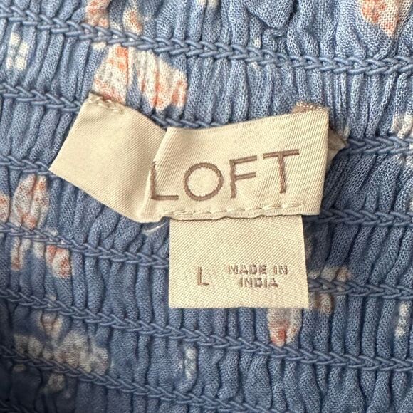 LOFT Butterfly Smocked Skirt Blue Size L - Picture 4 of 7